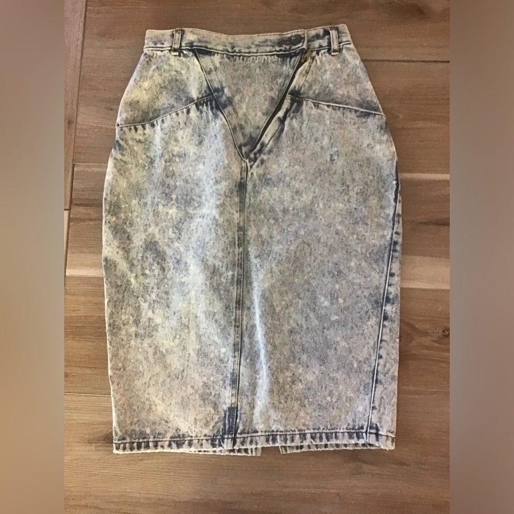 Vintage Best World Acid Wash Denim Pencil  Skirt 11 Jrs